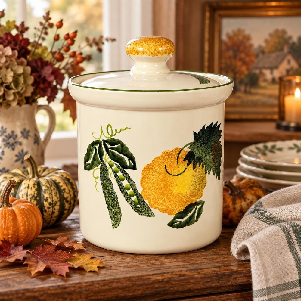 Poole Pottery England Hand Painted Ceramic Canister Jar w Lid Vegetable Floral